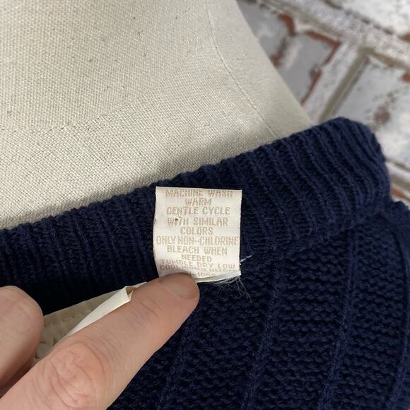 80s Carriage Court Navy Blue & Gold V-neck Button Down Preppy Sweater L - Picture 10 of 11